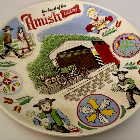 Vintage Amish Folk Art Plate, Collectible & Rustic Home Decor, Good Condition - Picture 6 of 14